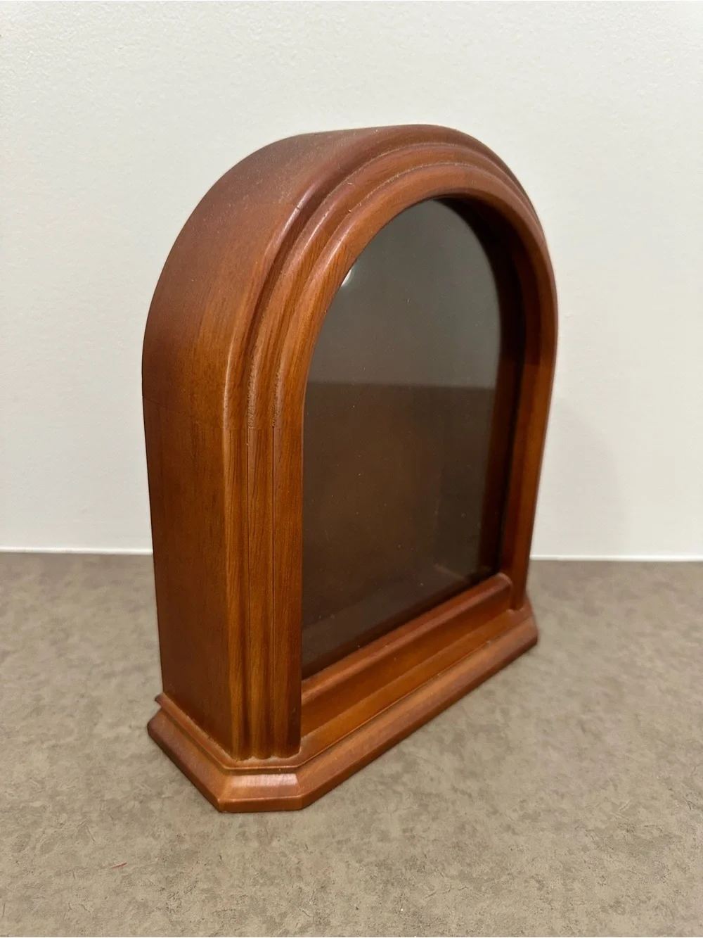 Vintage Arched Wooden Empty Clock Case or Shadow box Frame in Warm Brown Finish